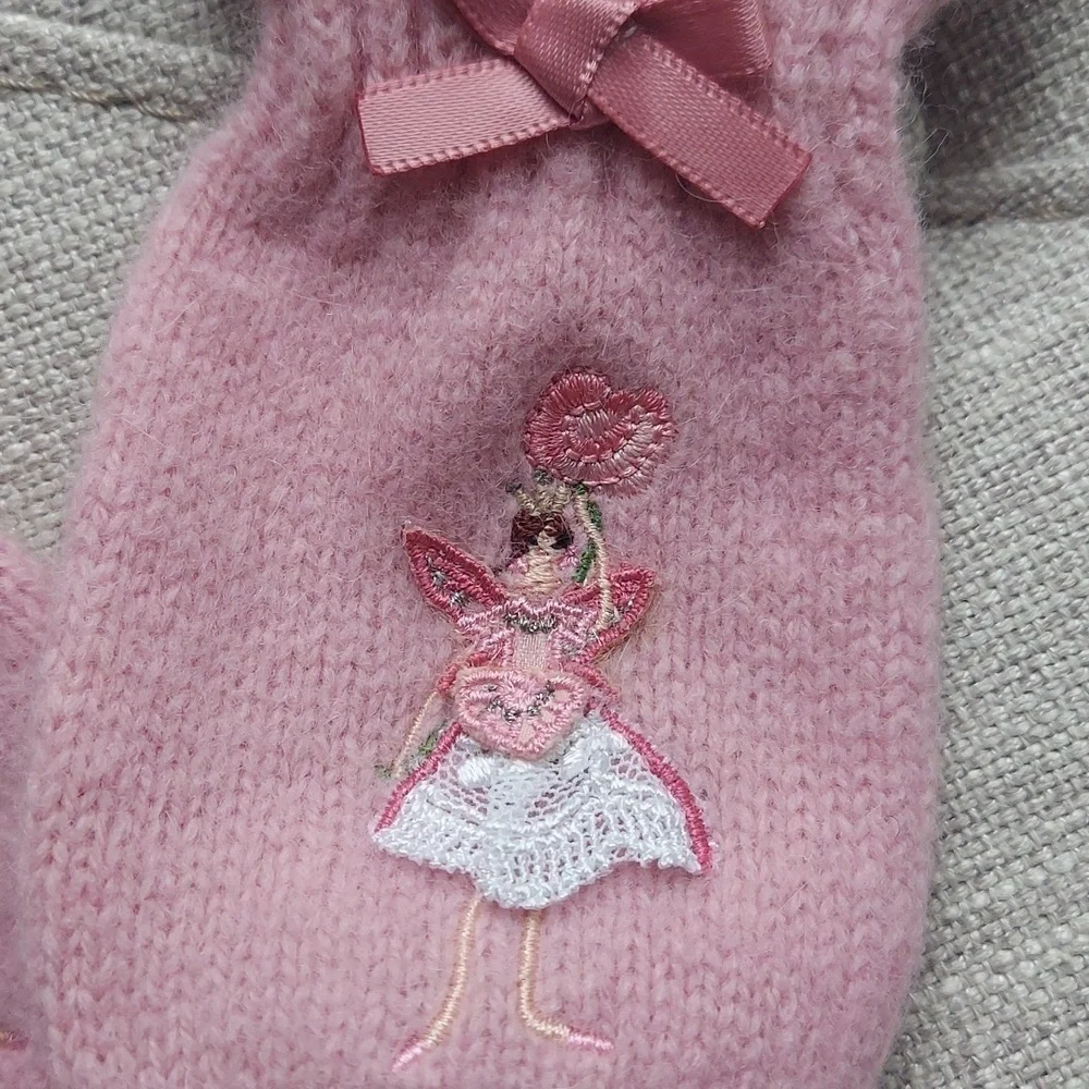 Monsoon Mittens bow embroidery fairy princess - pink - size toddler 1-3 yrs